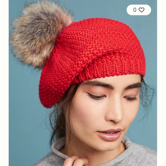 NWOT ANTHROPOLOGIE faux fur beret cream pom pom hat - Picture 5 of 7